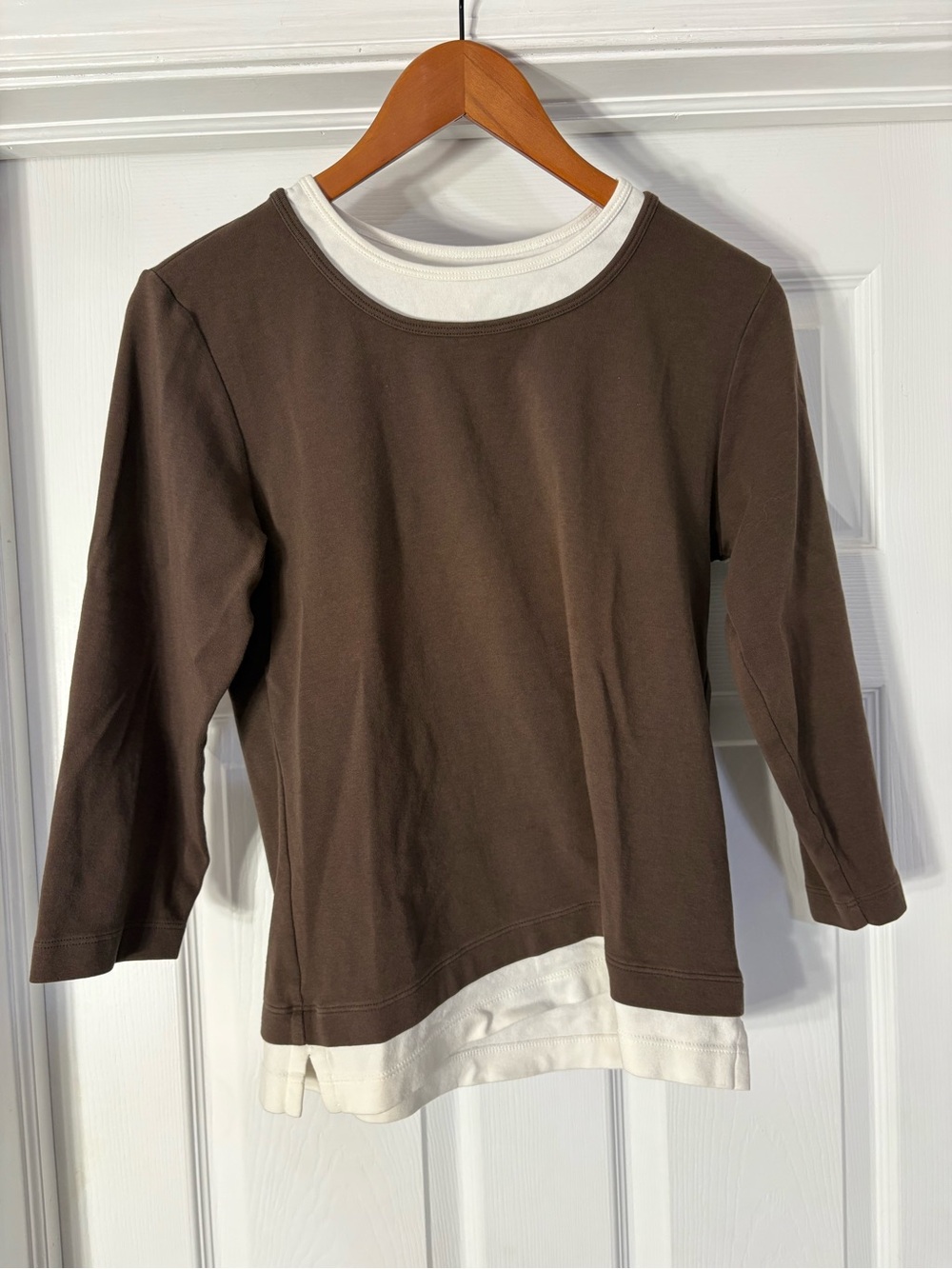 Chico's Brown and White Layered-Look Long Sleeve Top